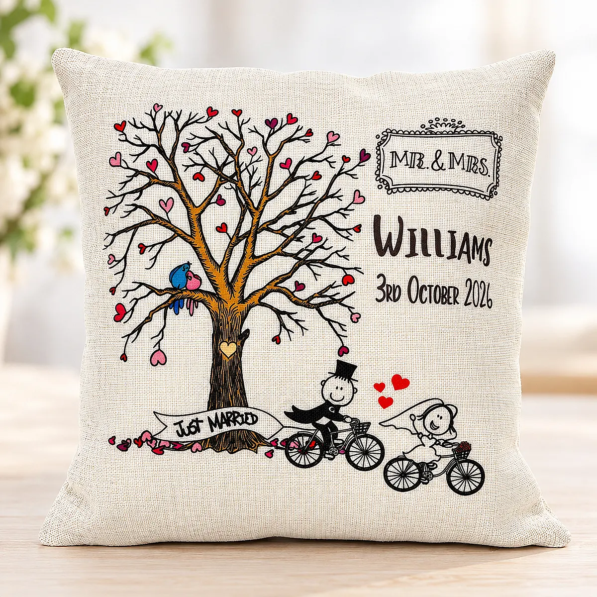 Personalised Wedding Cushion – Bride &amp; Groom Keepsake