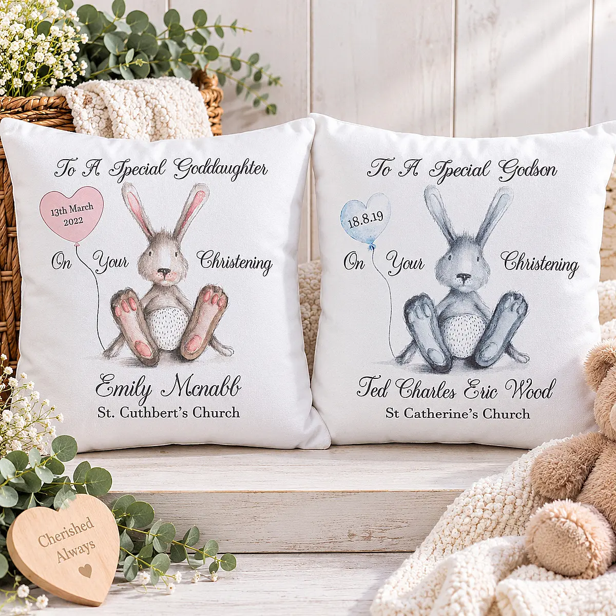Personalised Christening Cushion – Goddaughter, Godson, Niece, Nephew &amp; Grandchild Gift
