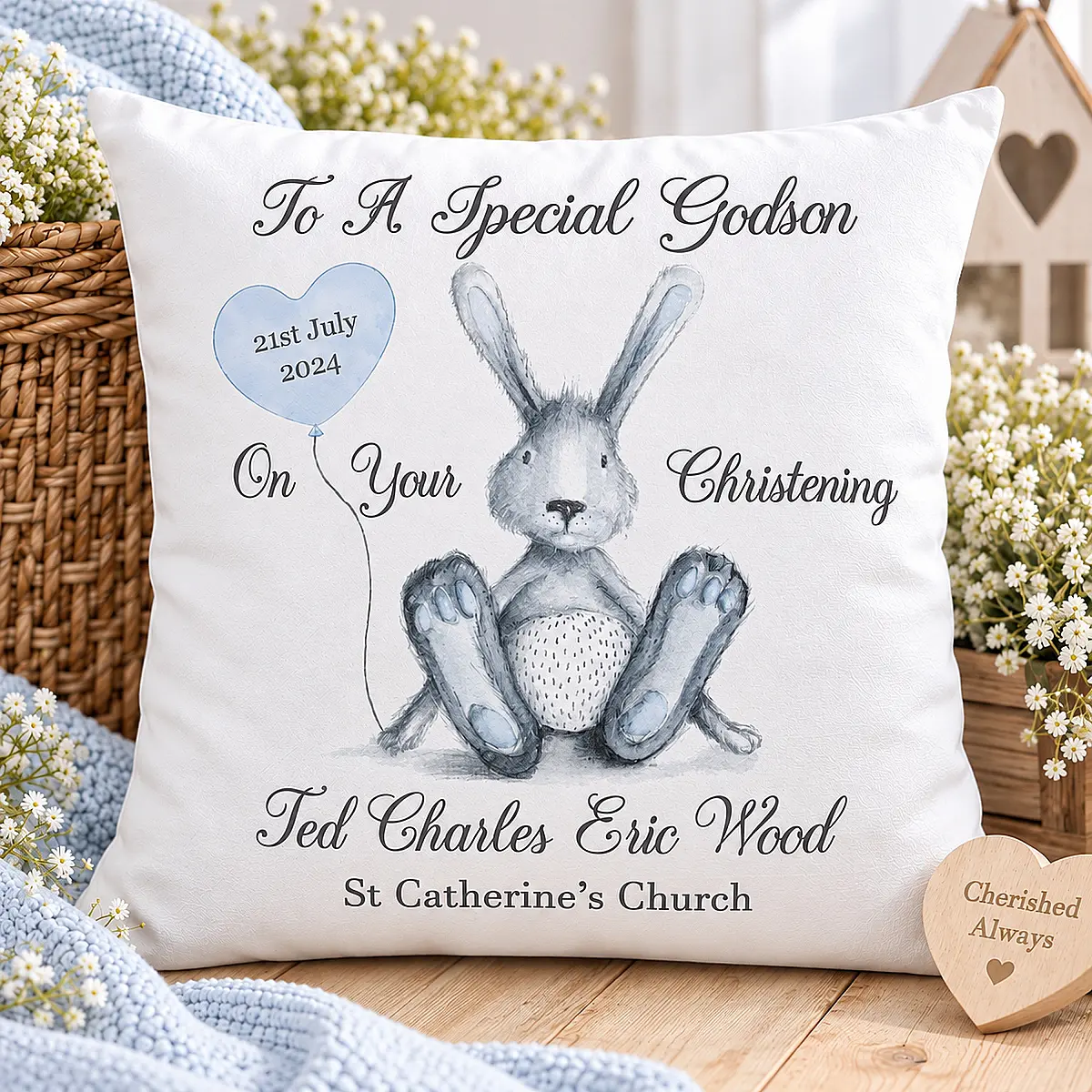 Personalised Christening Cushion – Goddaughter, Godson, Niece, Nephew &amp; Grandchild Gift