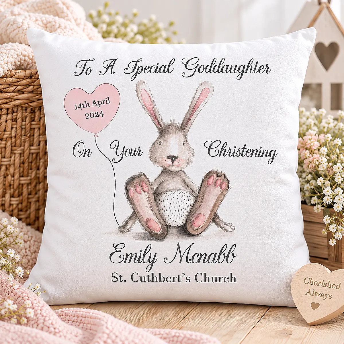 Personalised Christening Cushion – Goddaughter, Godson, Niece, Nephew &amp; Grandchild Gift