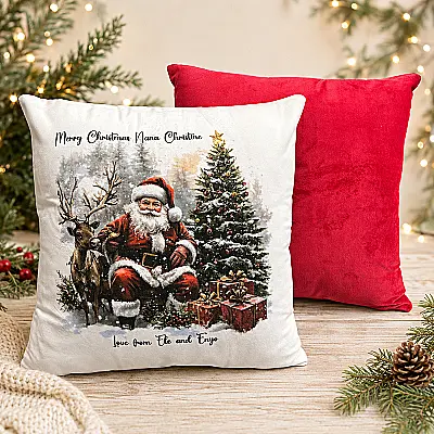 Personalised Santa Christmas Cushion – Red & White