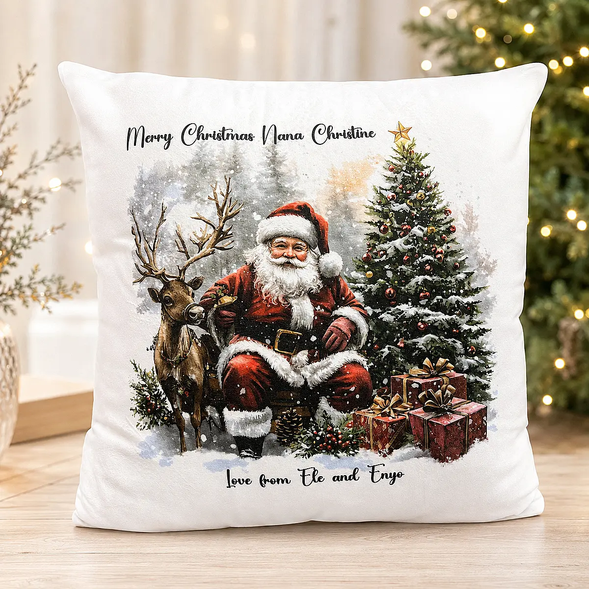 Personalised Santa Christmas Cushion – Red &amp; White