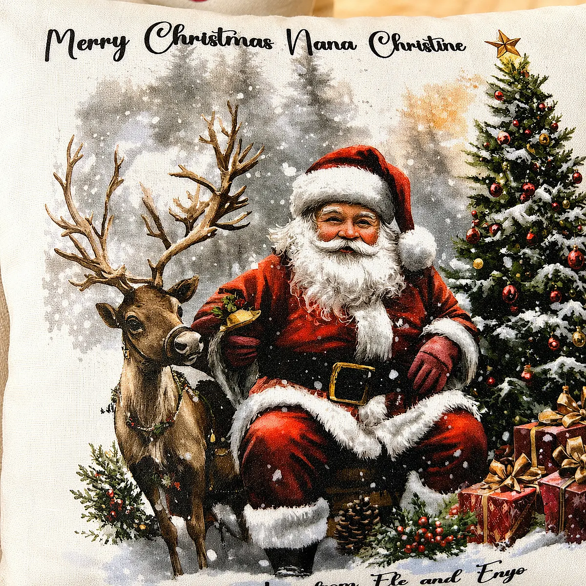 Personalised Santa Christmas Cushion – Red &amp; White