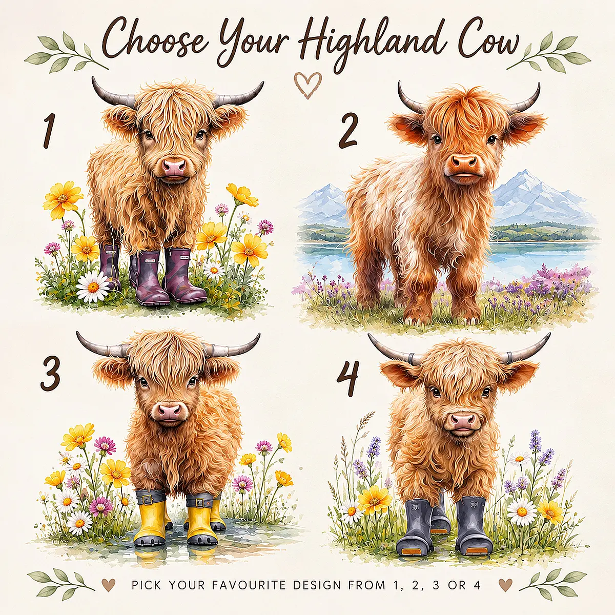 Personalised Highland Cow Cushion – Choose from 4 Designs