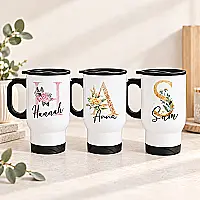 Personalised Floral Initial Travel Mug
