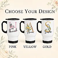 Personalised Floral Initial Travel Mug