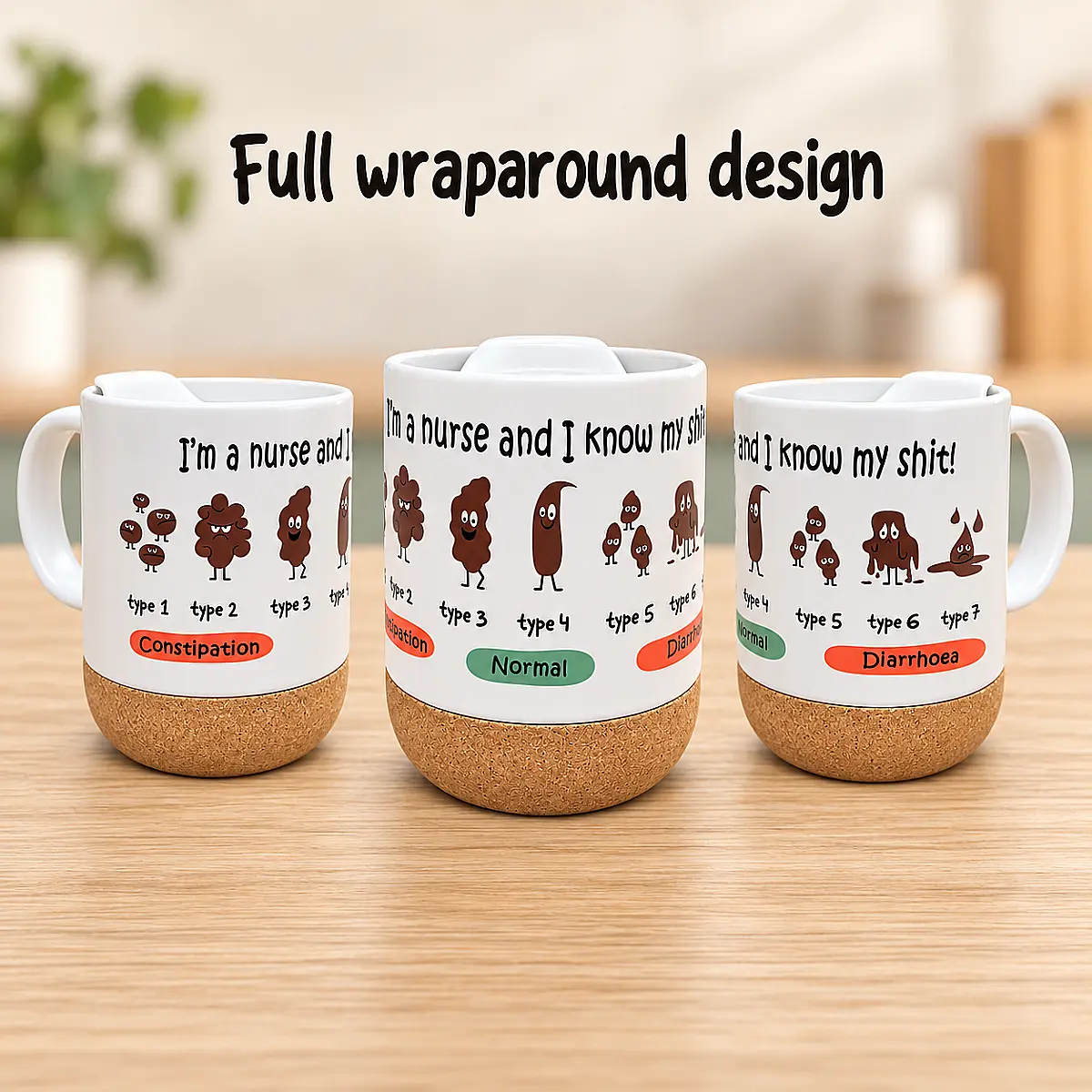 Personalised Nurse Bristol Stool Chart Mug – Funny Healthcare Gift with Lid &amp; Cork Base