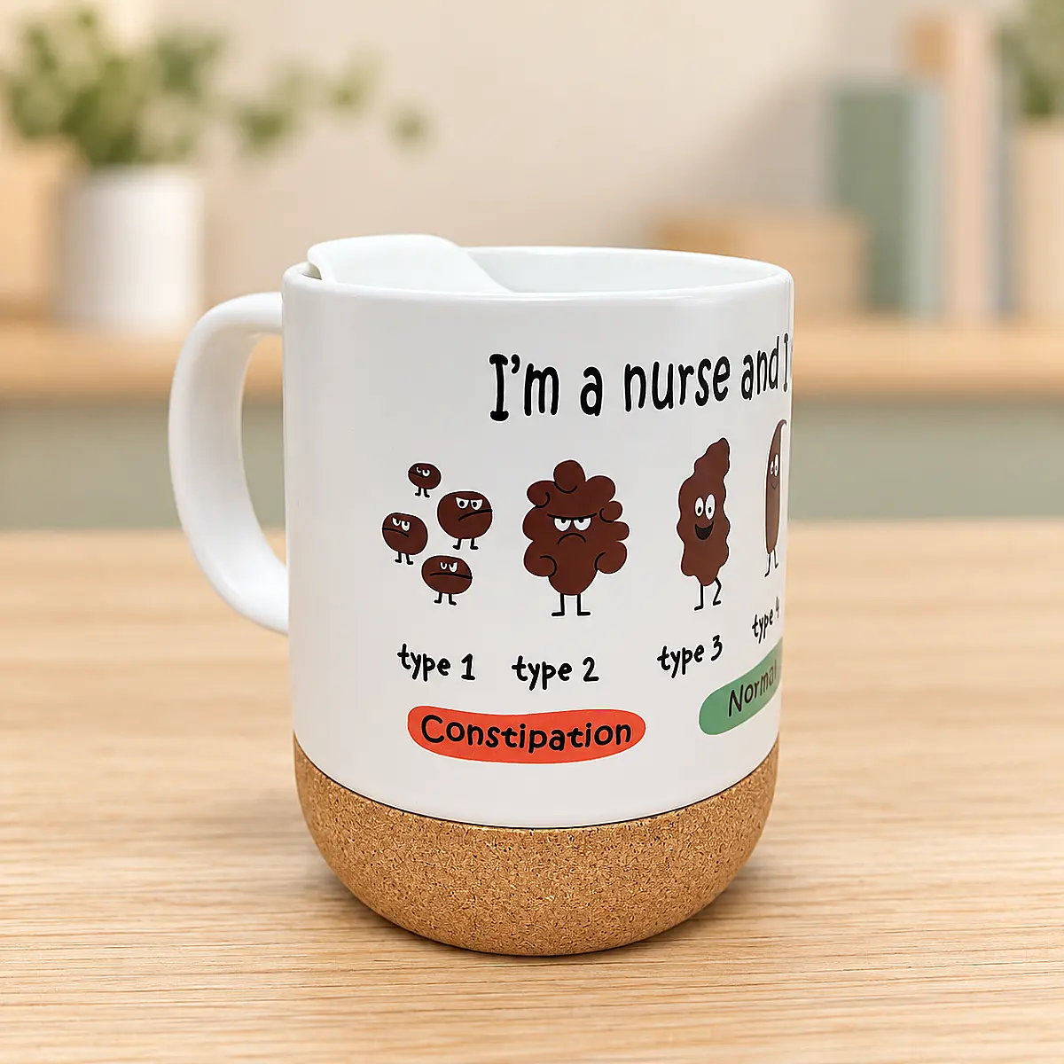 Personalised Nurse Bristol Stool Chart Mug – Funny Healthcare Gift with Lid &amp; Cork Base