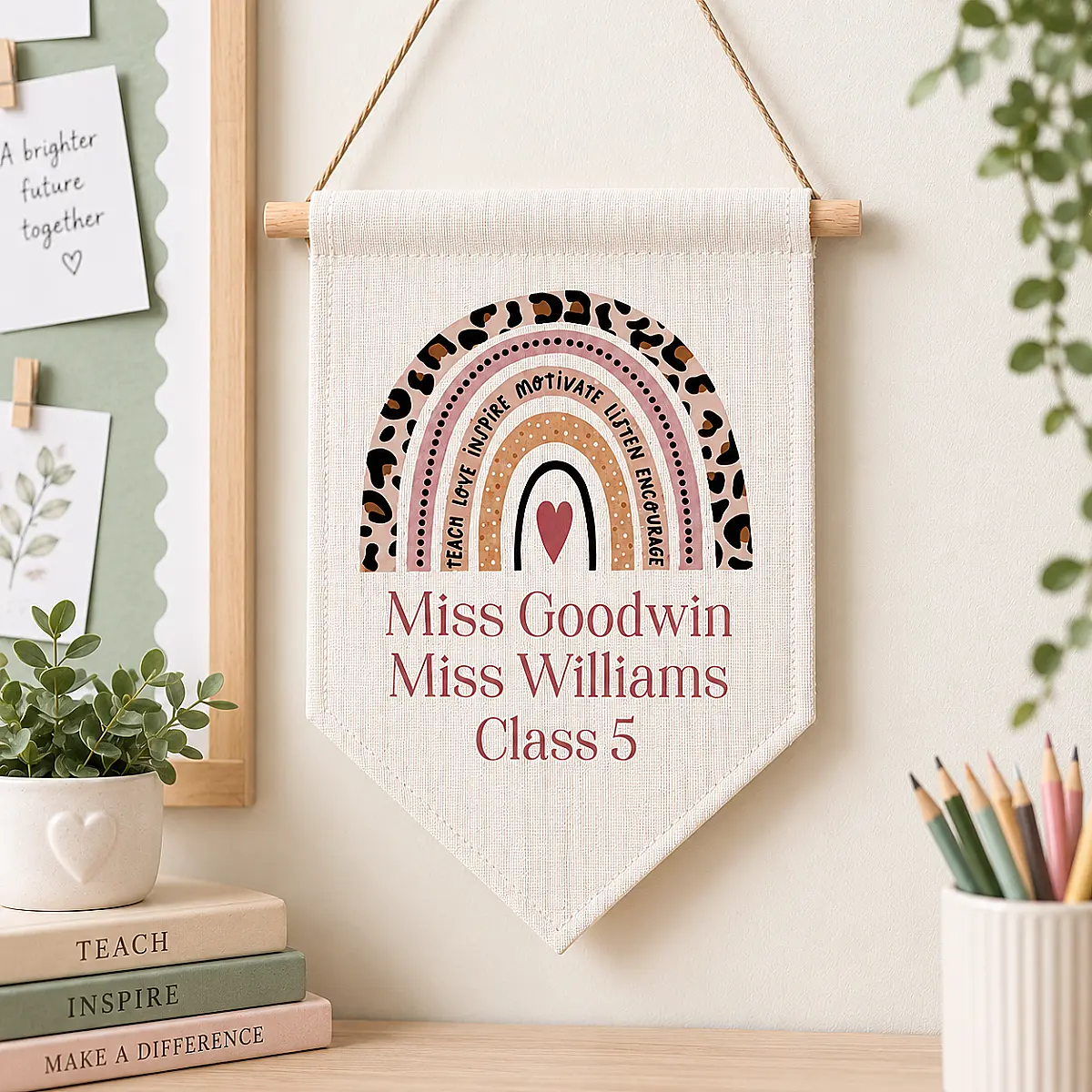 Personalised Teacher Classroom Pennant – Rainbow Hanging Teacher Gift