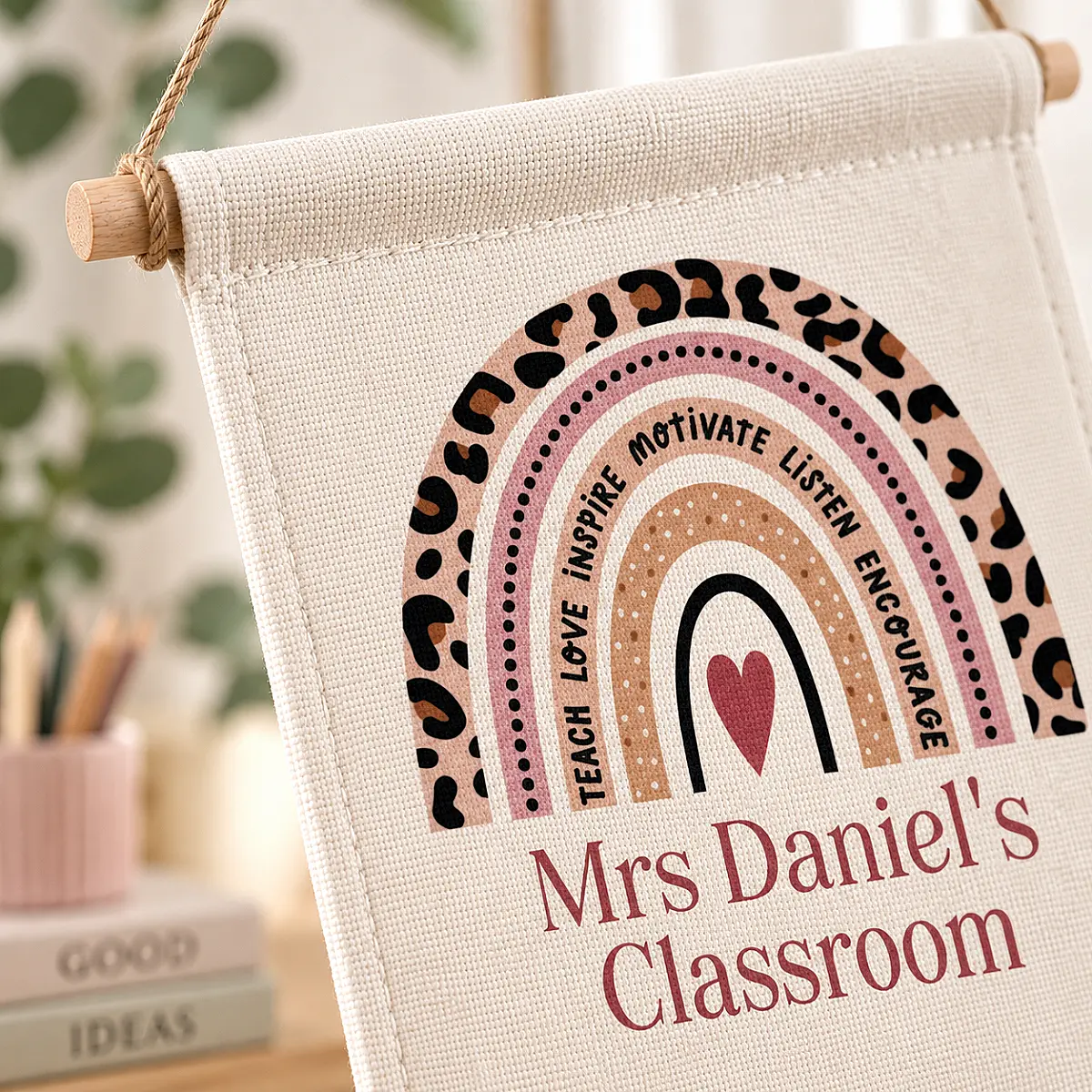 Personalised Teacher Classroom Pennant – Rainbow Hanging Teacher Gift