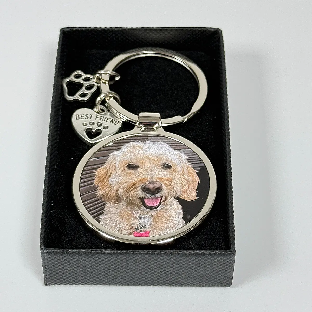 Personalised Pet Photo Keyring with Charms &amp; Gift Box
