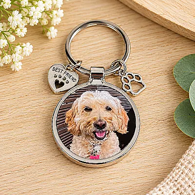 Personalised Pet Photo Keyring with Charms & Gift Box