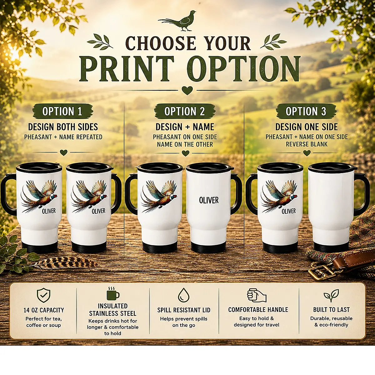 Personalised Pheasant Insulated Travel Mug