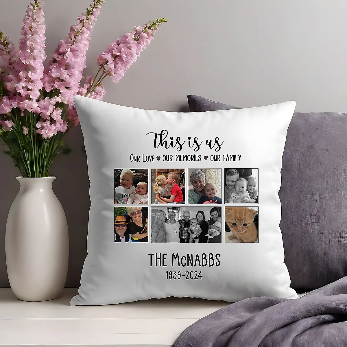 Personalised Family Photo Cushion – Up to 7 Photos