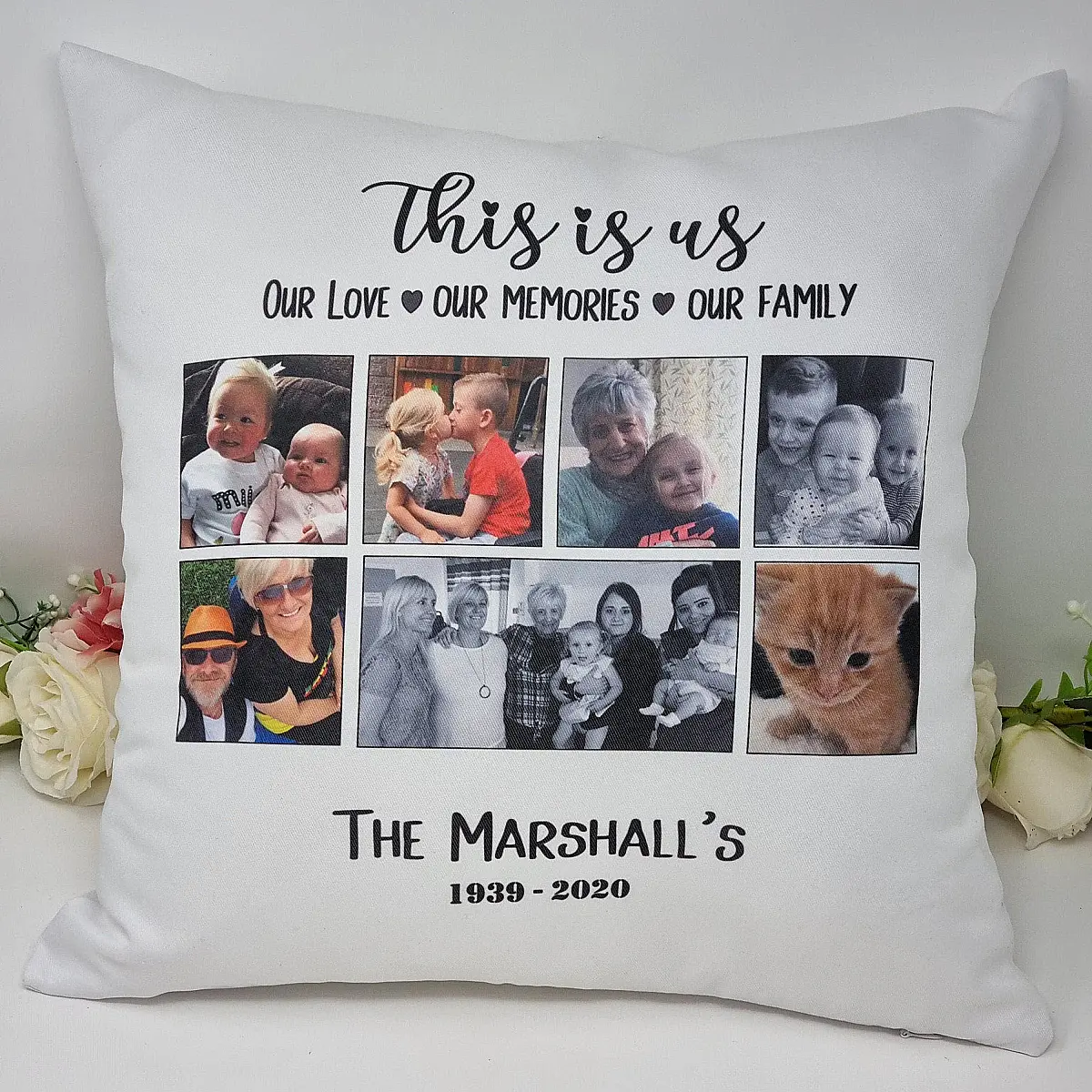Personalised Family Photo Cushion – Up to 7 Photos
