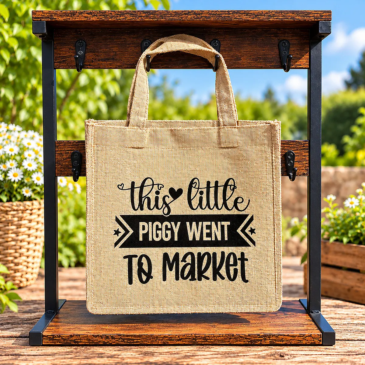 This Little Piggy Went to Market Small Burlap Tote Bag