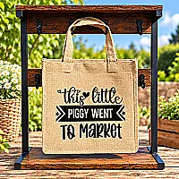 This Little Piggy Went to Market Small Burlap Tote Bag