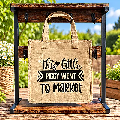 This Little Piggy Went to Market Small Burlap Tote Bag
