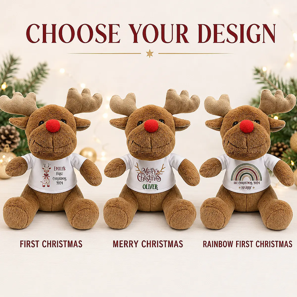 Personalised Christmas Reindeer Soft Toy – First Christmas Gift