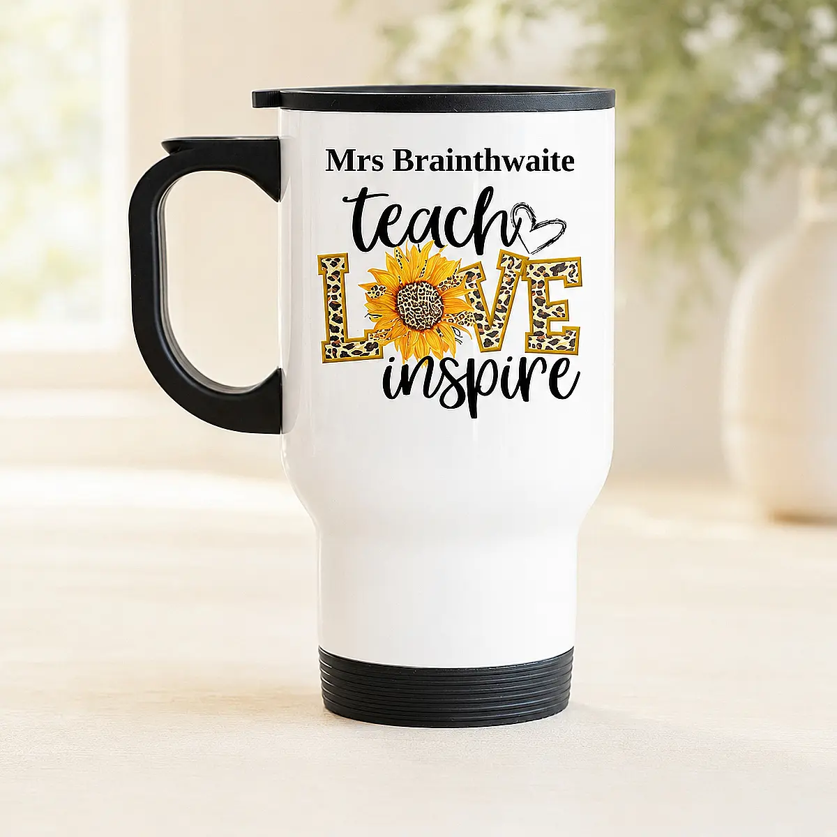 Personalised Teach Love Inspire Teacher Travel Mug