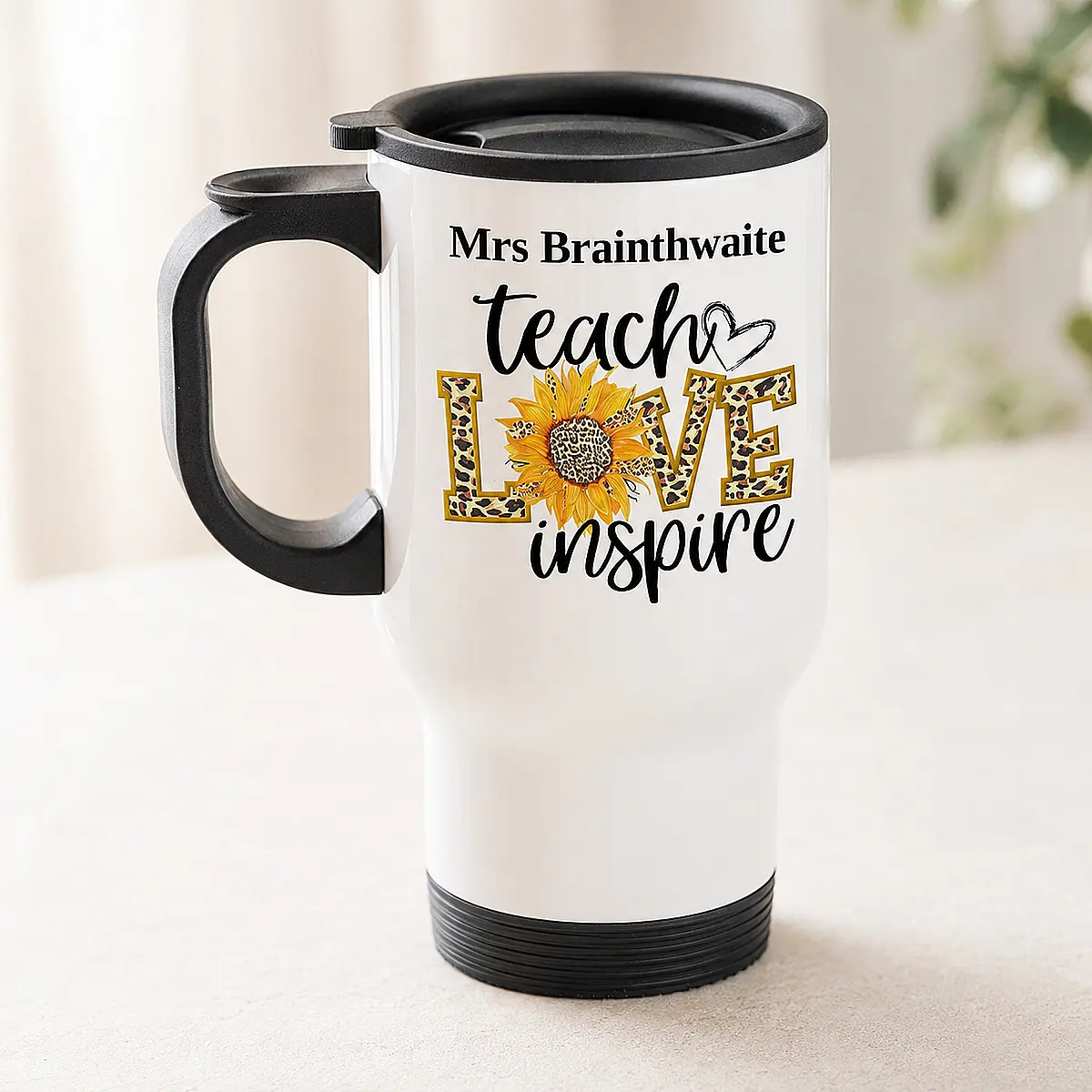 Personalised Teach Love Inspire Teacher Travel Mug