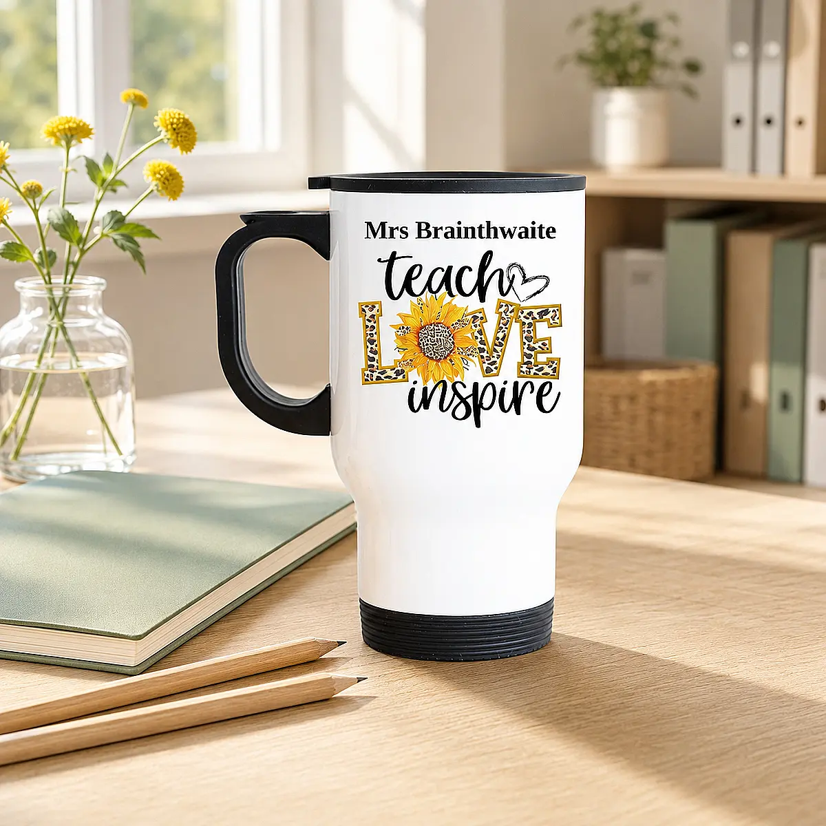 Personalised Teach Love Inspire Teacher Travel Mug