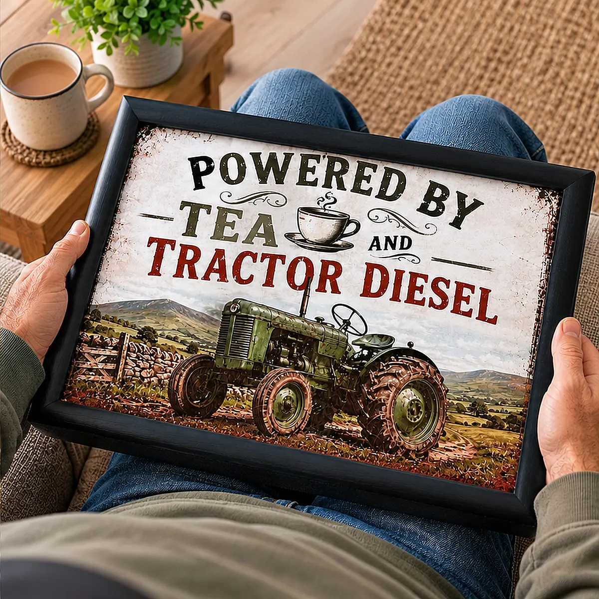 Powered by Tea &amp; Tractor Diesel Lap Tray – Farming Gift